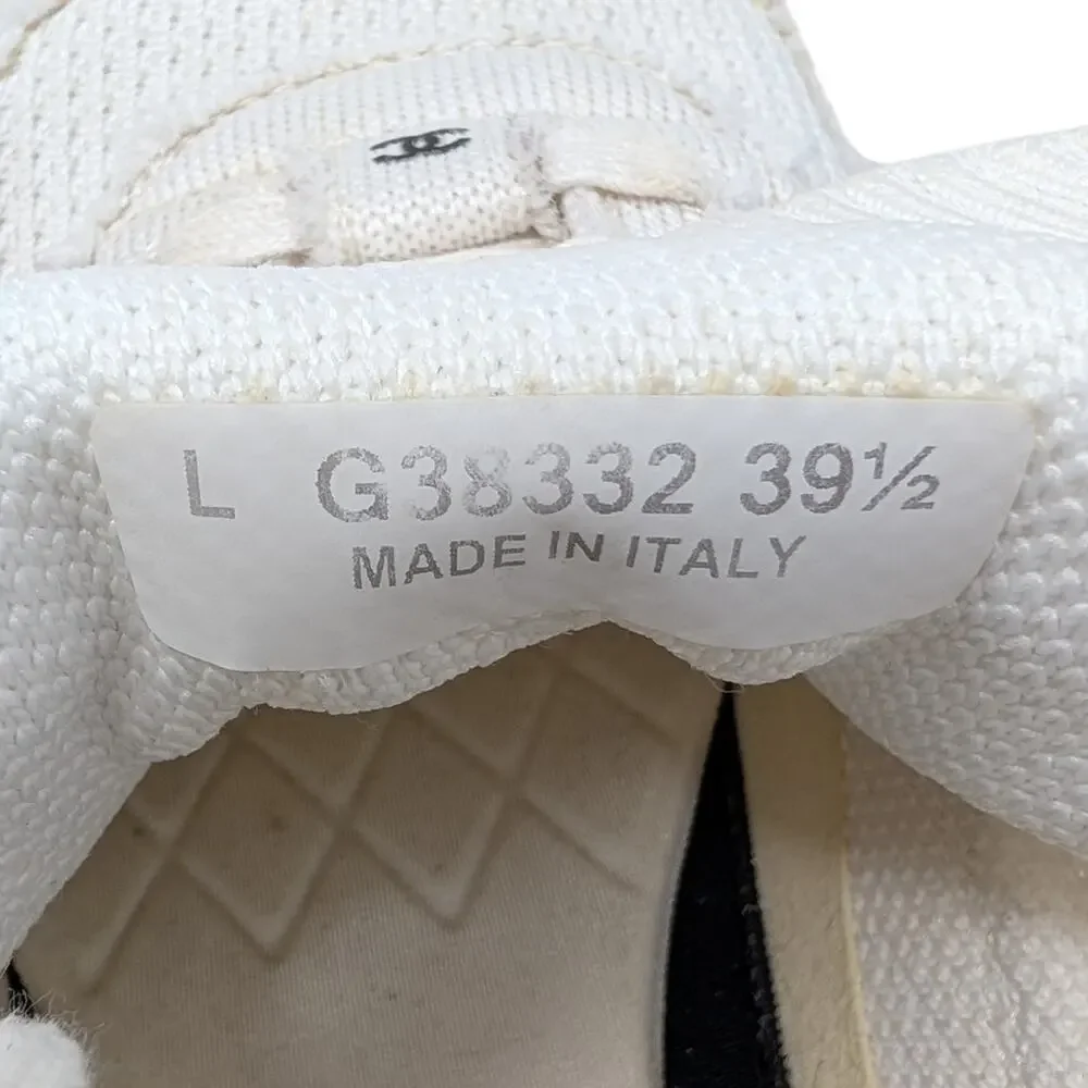 Chanel 2021 CC Logo Knit Sneakers Slip On White Black Athletic 39.5 | 9 | 8.5